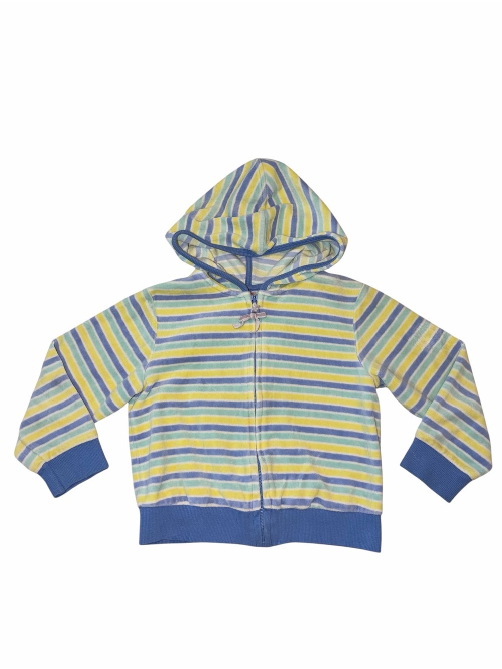 Vintage Y2K 2005 Gymboree Pastel Stripe Velour Hoodie 5T Retro Girls Blue Yellow